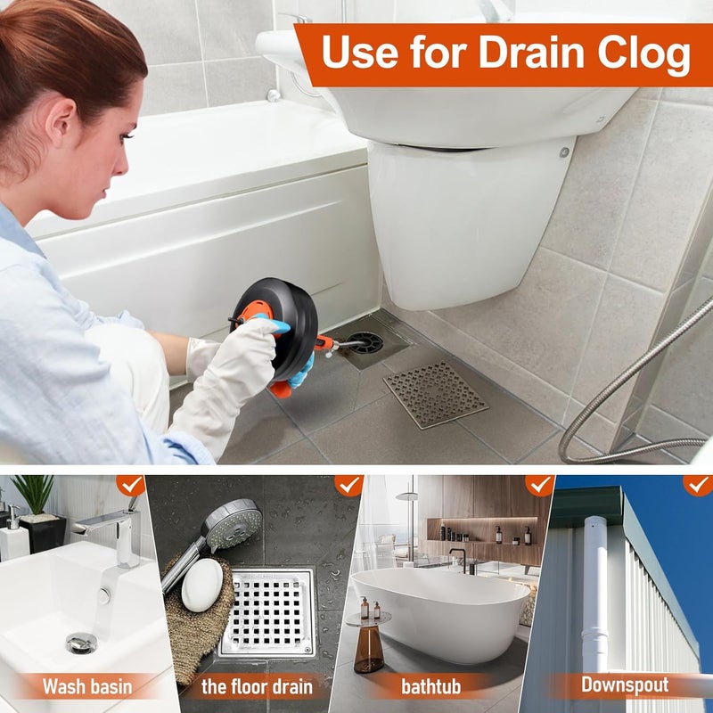 KINGLEV Drain Auger, Plumbing Snake With Drill Adapter, 35ft Heavy Duty Flexible Sink Steel Plumbing Auger Bathroom Hair Clog Removal Tool, Manual Or Powered - No auto retract or feed - Image 5